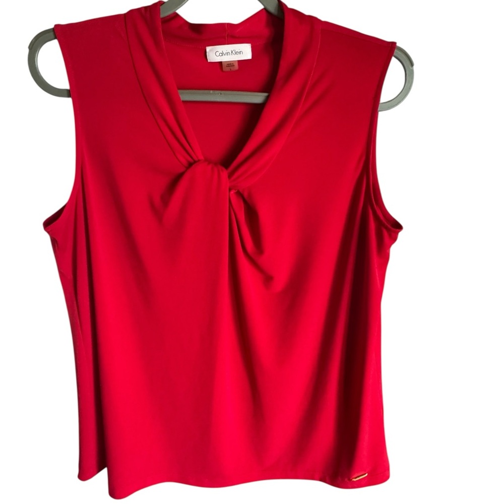 Calvin Klein Red Sleeveless Tie Front Blouse